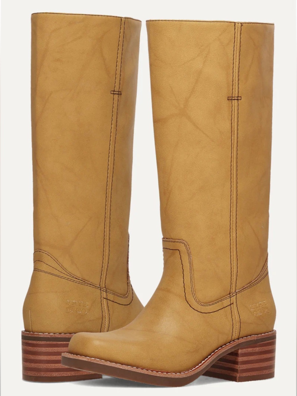 Frye Tall Leather Heeled Boots in Tan - Picture 6 of 13